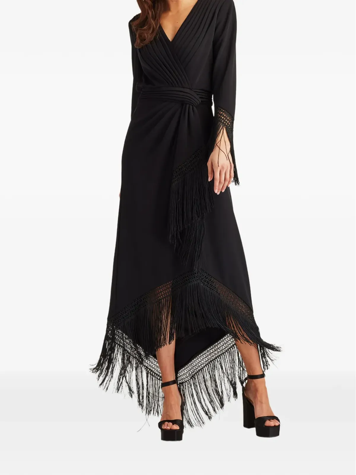 Tadashi Shoji フリンジ付きVネックのミディドレス - 画像2