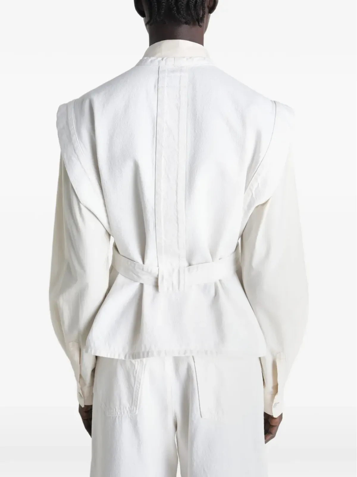 LEMAIRE V-neck belted chasuble vest blouse - White - 画像5
