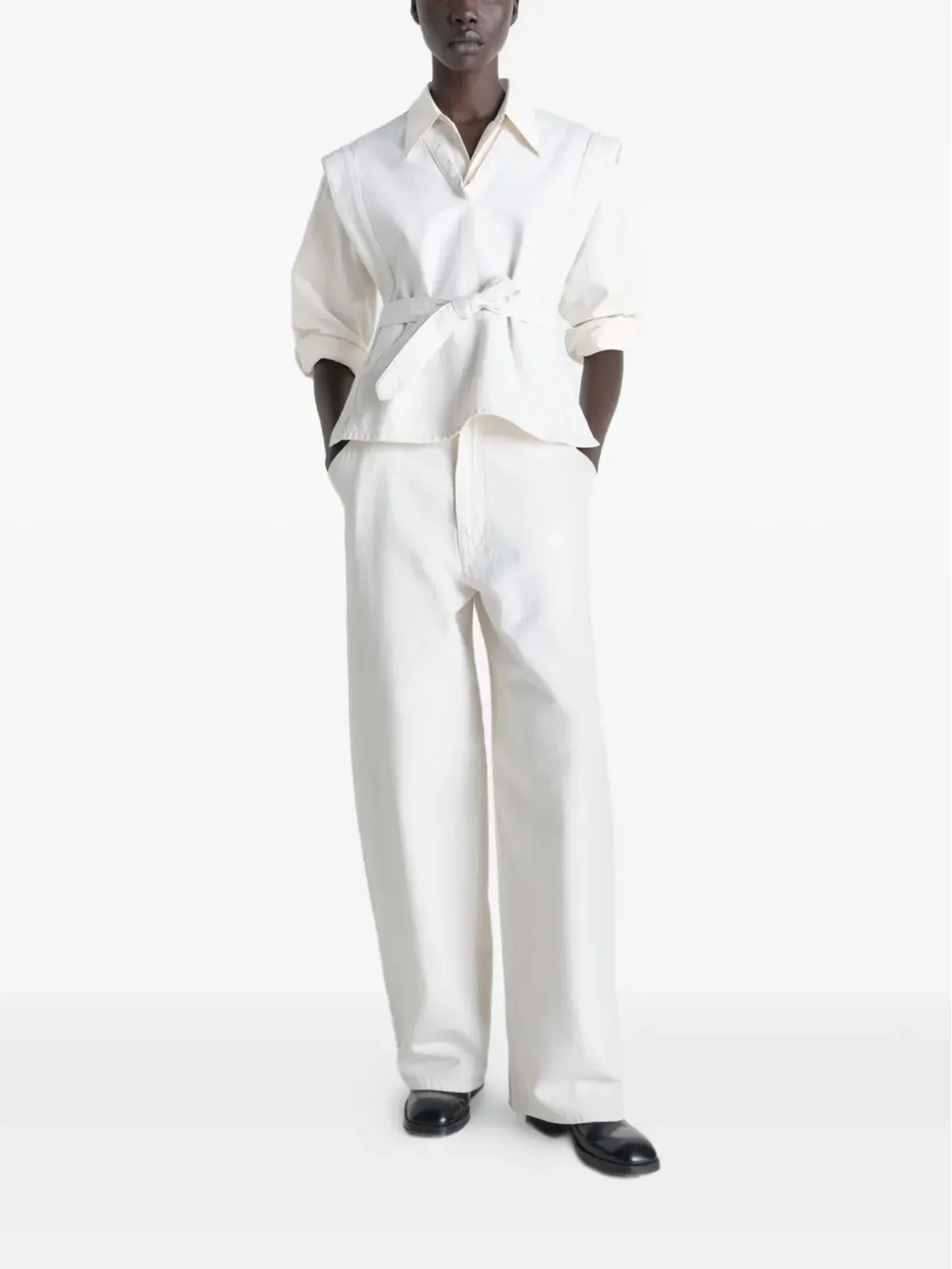 LEMAIRE V-neck belted chasuble vest blouse - White - 画像2