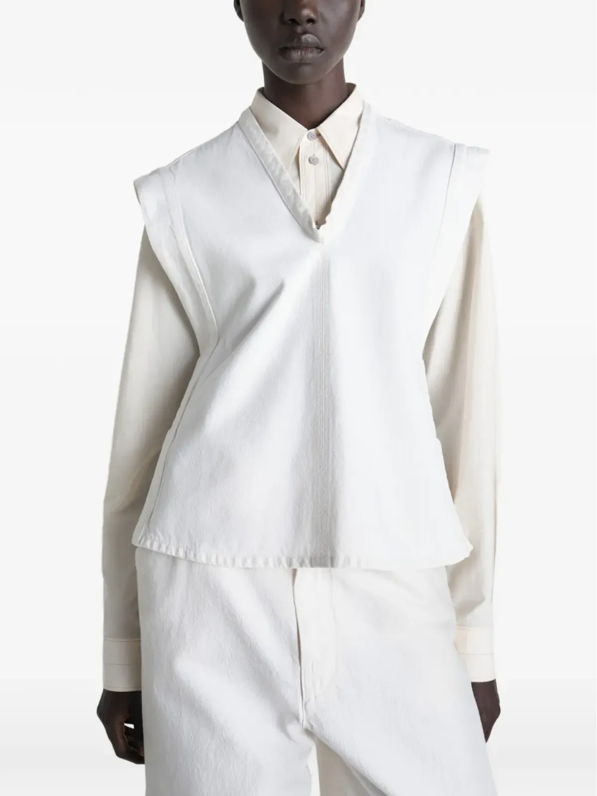 LEMAIRE V-neck belted chasuble vest blouse - White - 画像3