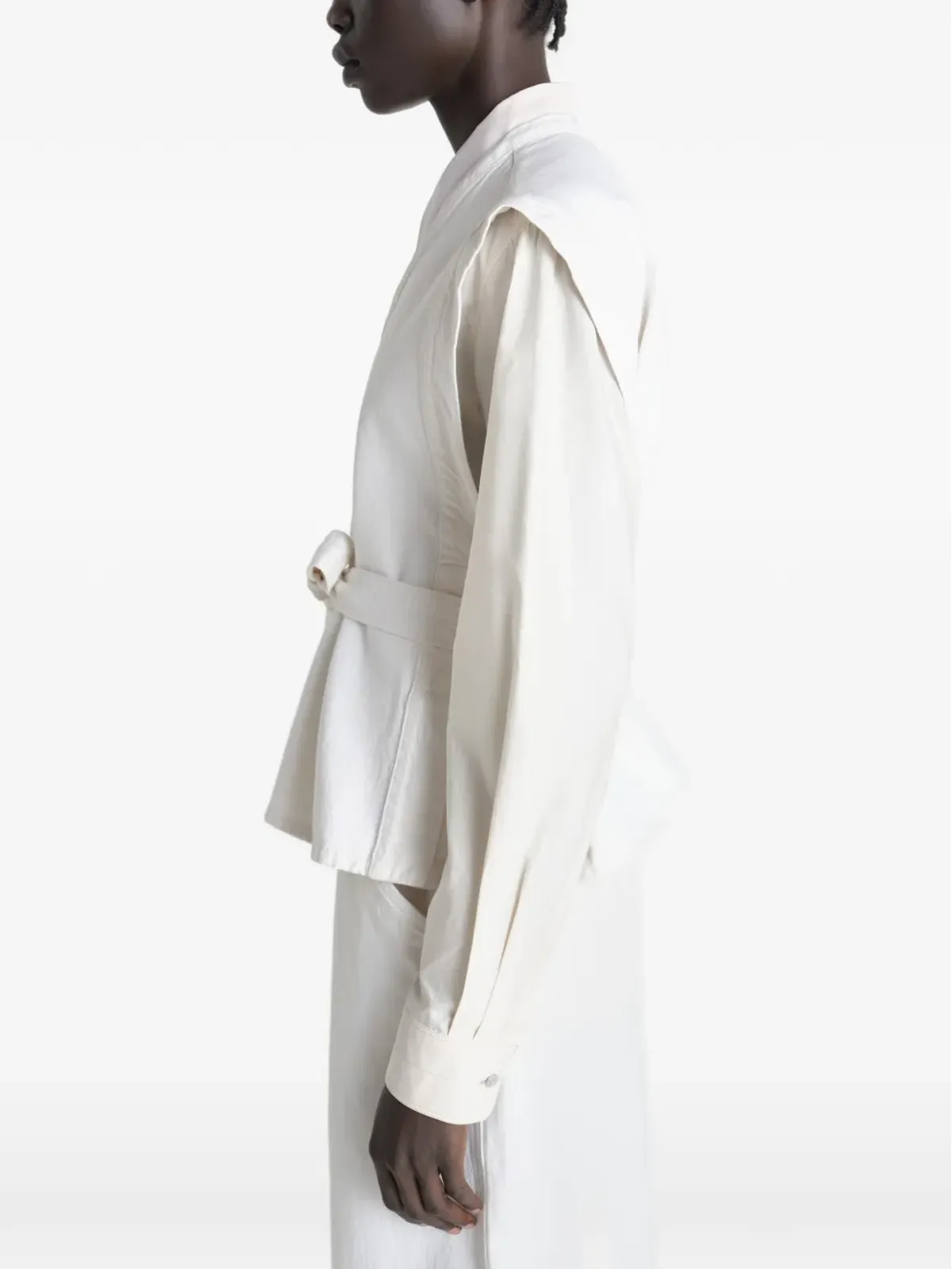 LEMAIRE V-neck belted chasuble vest blouse - White - 画像4
