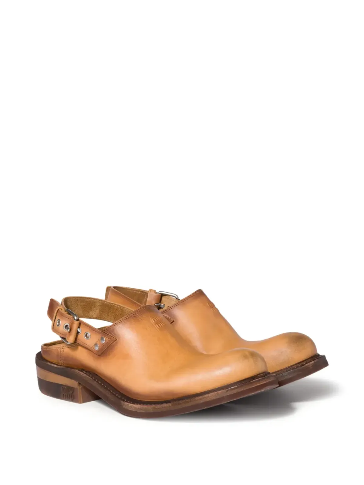 Miu Miu buckle leather mules - Brown - 画像2