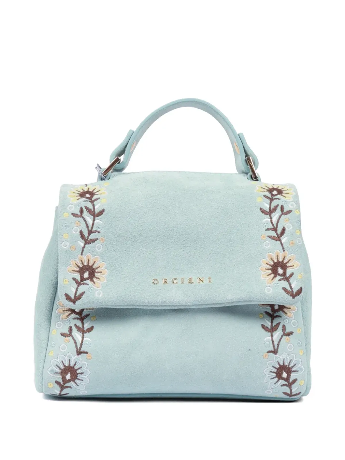 Orciani 花柄刺繍カーフレザーショルダーバッグ（ブルー） - 画像1
