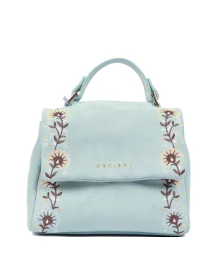 Orciani 花柄刺繍カーフレザーショルダーバッグ（ブルー） - サムネイル1