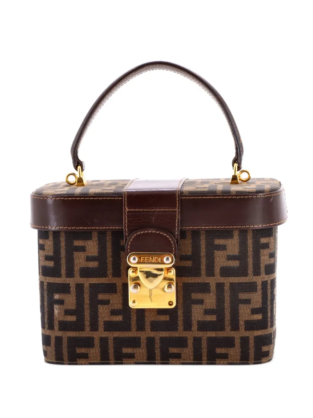 Fendi Pre-Owned ヴィンテージ ロックトップハンドル バニティバッグ ズカ キャンバス ブラウン - 画像1