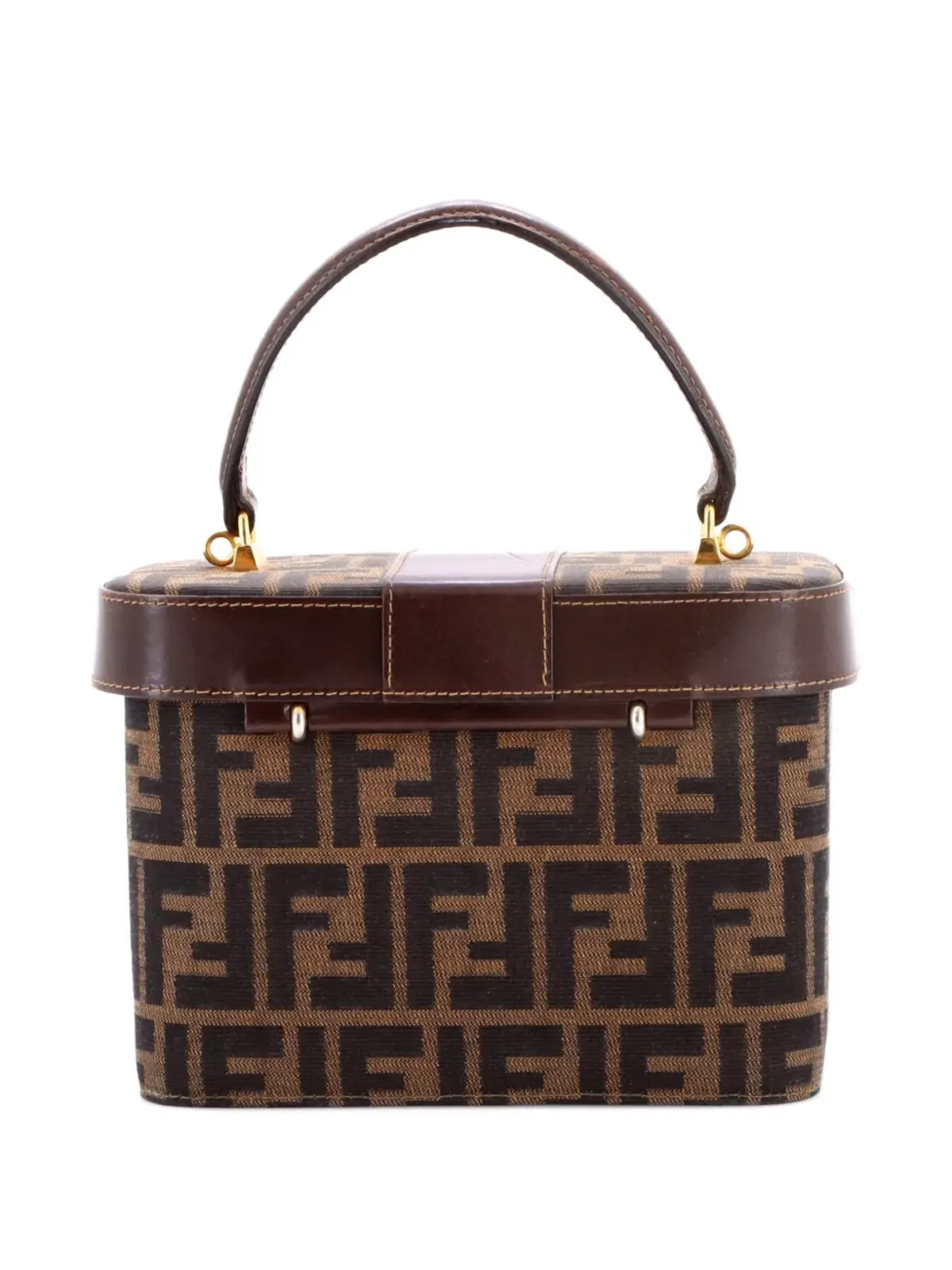Fendi Pre-Owned ヴィンテージ ロックトップハンドル バニティバッグ ズカ キャンバス ブラウン - 画像2