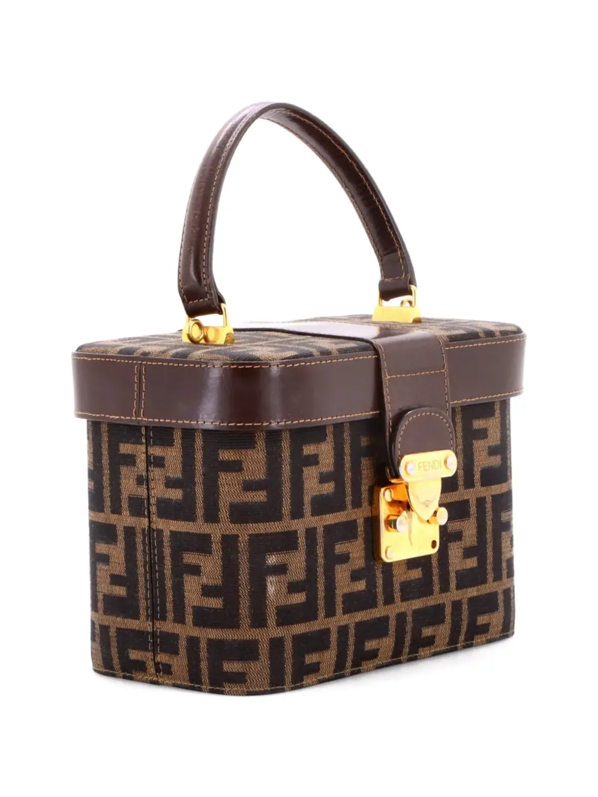 Fendi Pre-Owned ヴィンテージ ロックトップハンドル バニティバッグ ズカ キャンバス ブラウン - 画像3