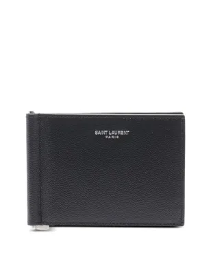 Saint Laurent Pre-Owned ブラック レザー ビルクリップ ウォレット - サムネイル1