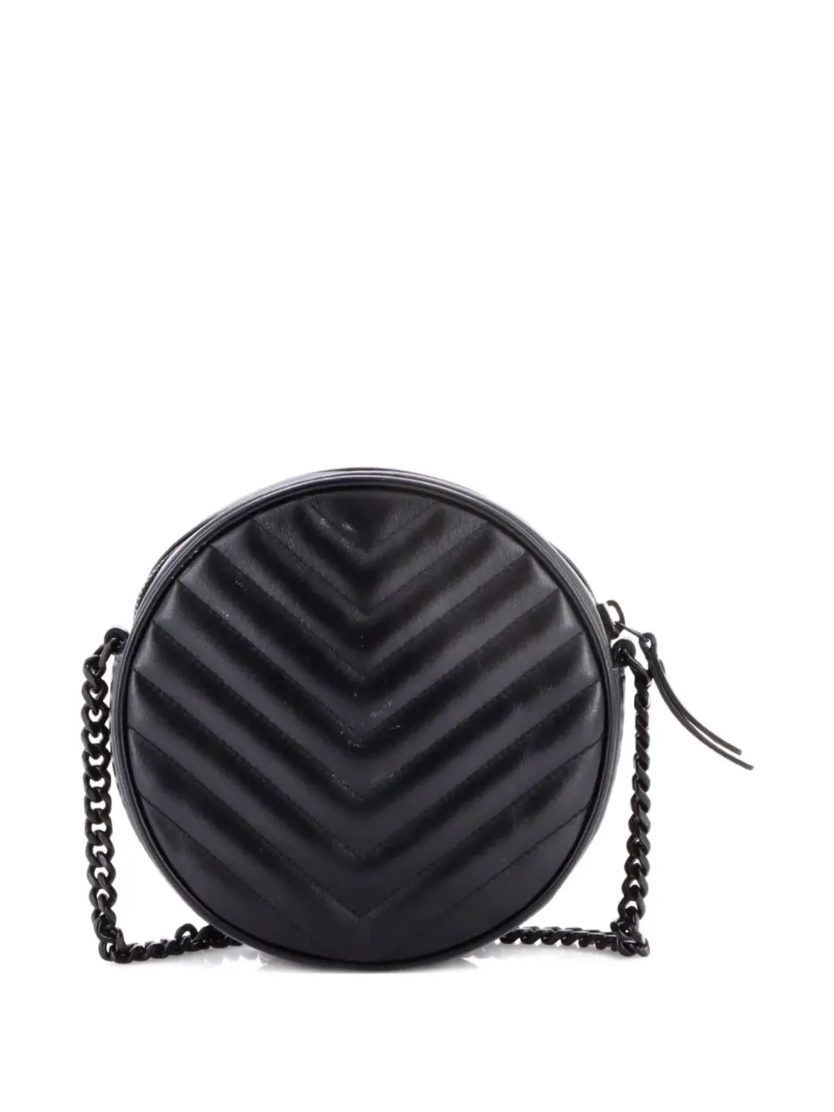 Saint Laurent Pre-Owned Vinyle Round Camera Bag Matelasse Chevron Leather Crossbody Bag - Black - 画像2