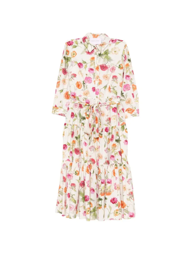 Carolina Herrera Carolina Herrera ポピー柄ティアードミディドレスの商品画像