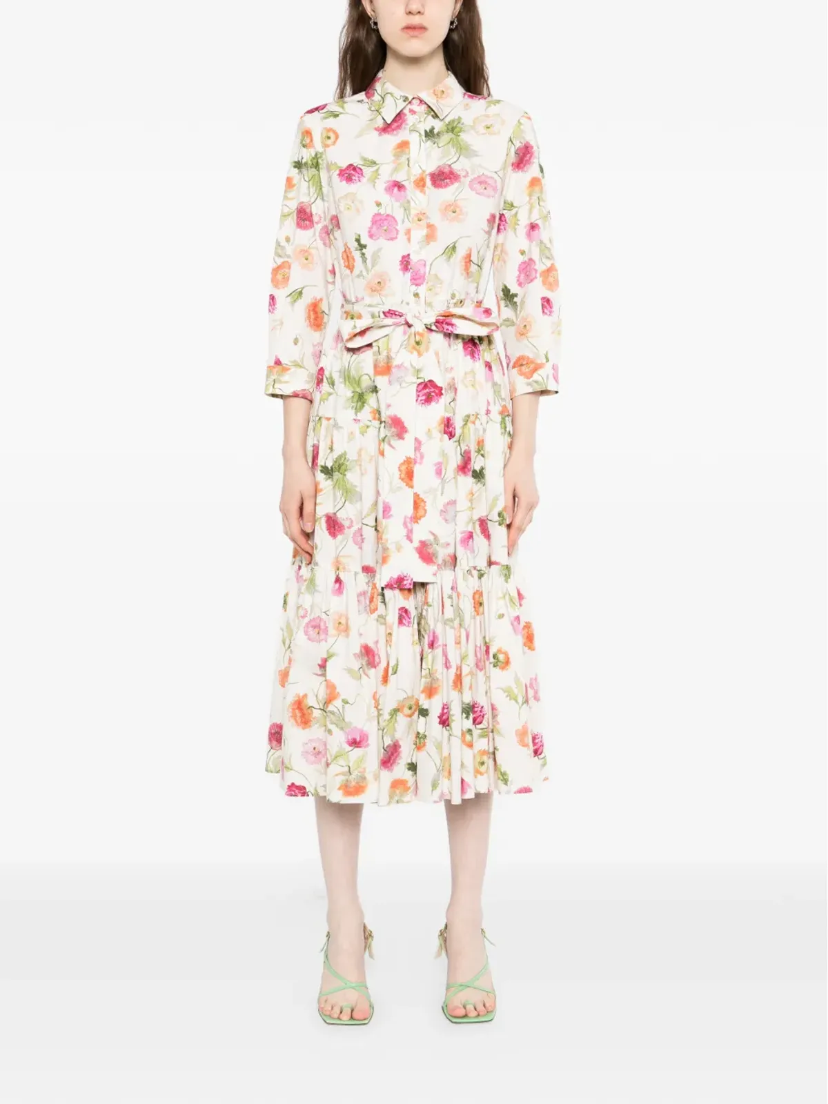 Carolina Herrera ポピー柄ティアードミディドレス - 画像2