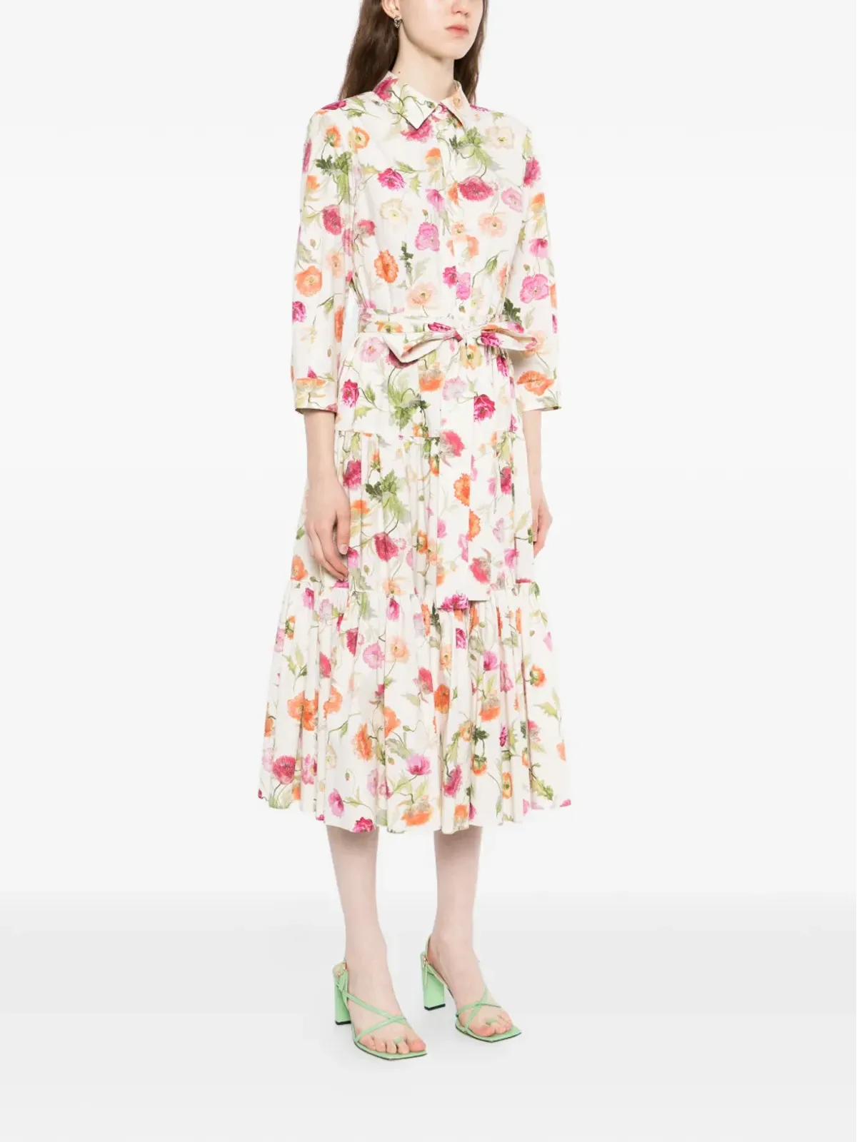 Carolina Herrera ポピー柄ティアードミディドレス - 画像3