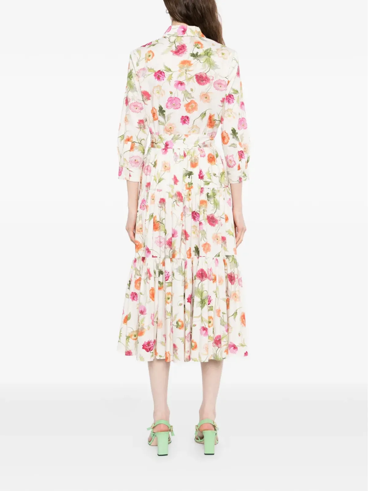 Carolina Herrera ポピー柄ティアードミディドレス - 画像4