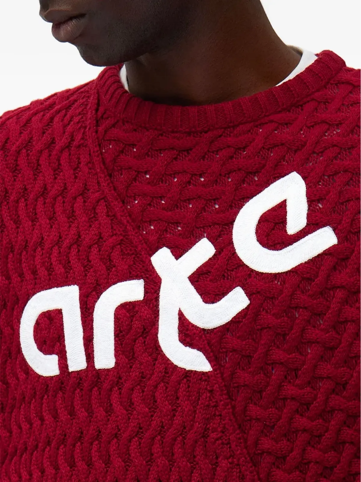 Arte Antwerp ロゴディテール ケーブルニットセーター（レッド） - 画像3