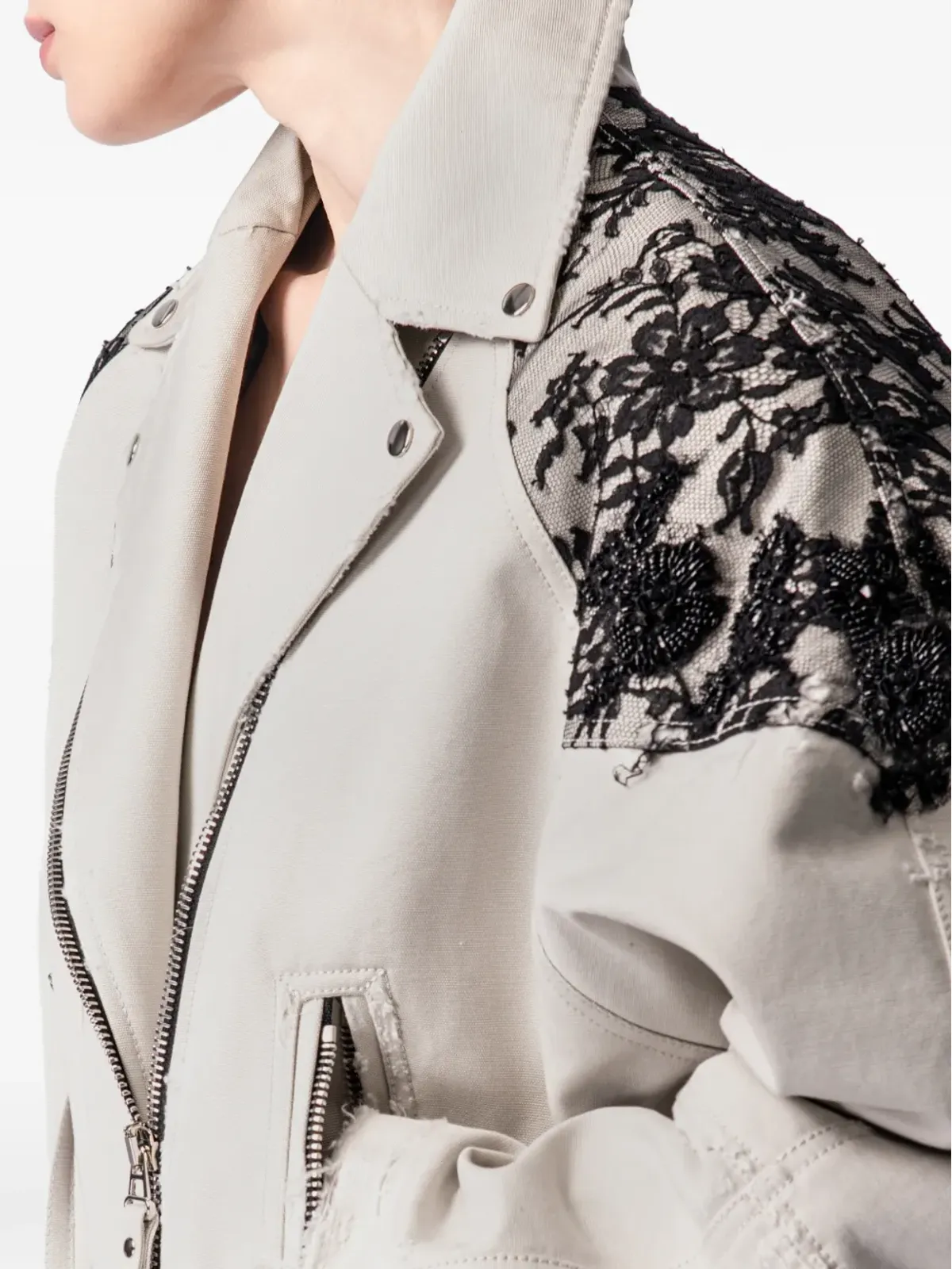 ARTICLE TEN lace-panelling jacket - Neutrals - 画像5