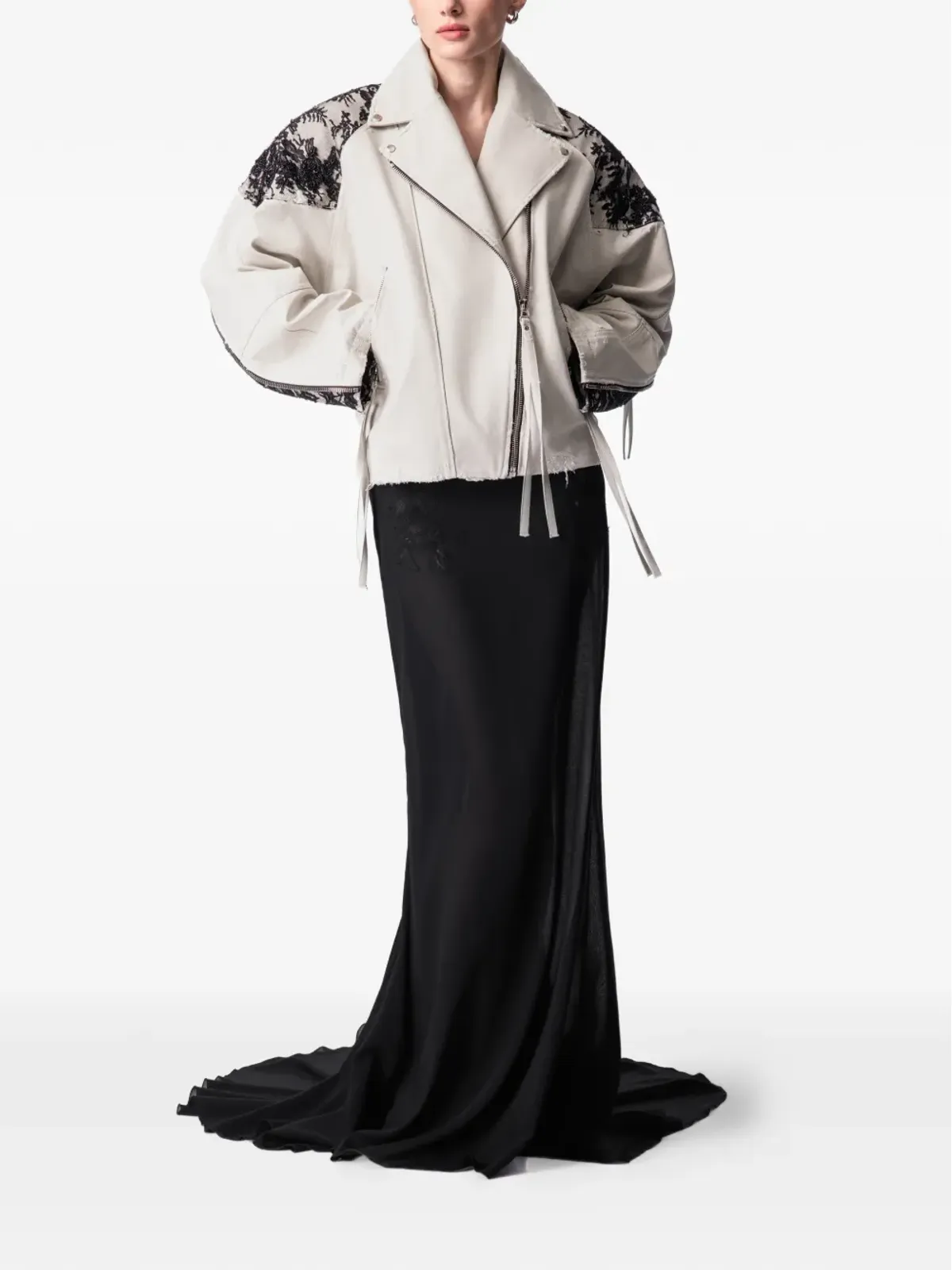 ARTICLE TEN lace-panelling jacket - Neutrals - 画像2