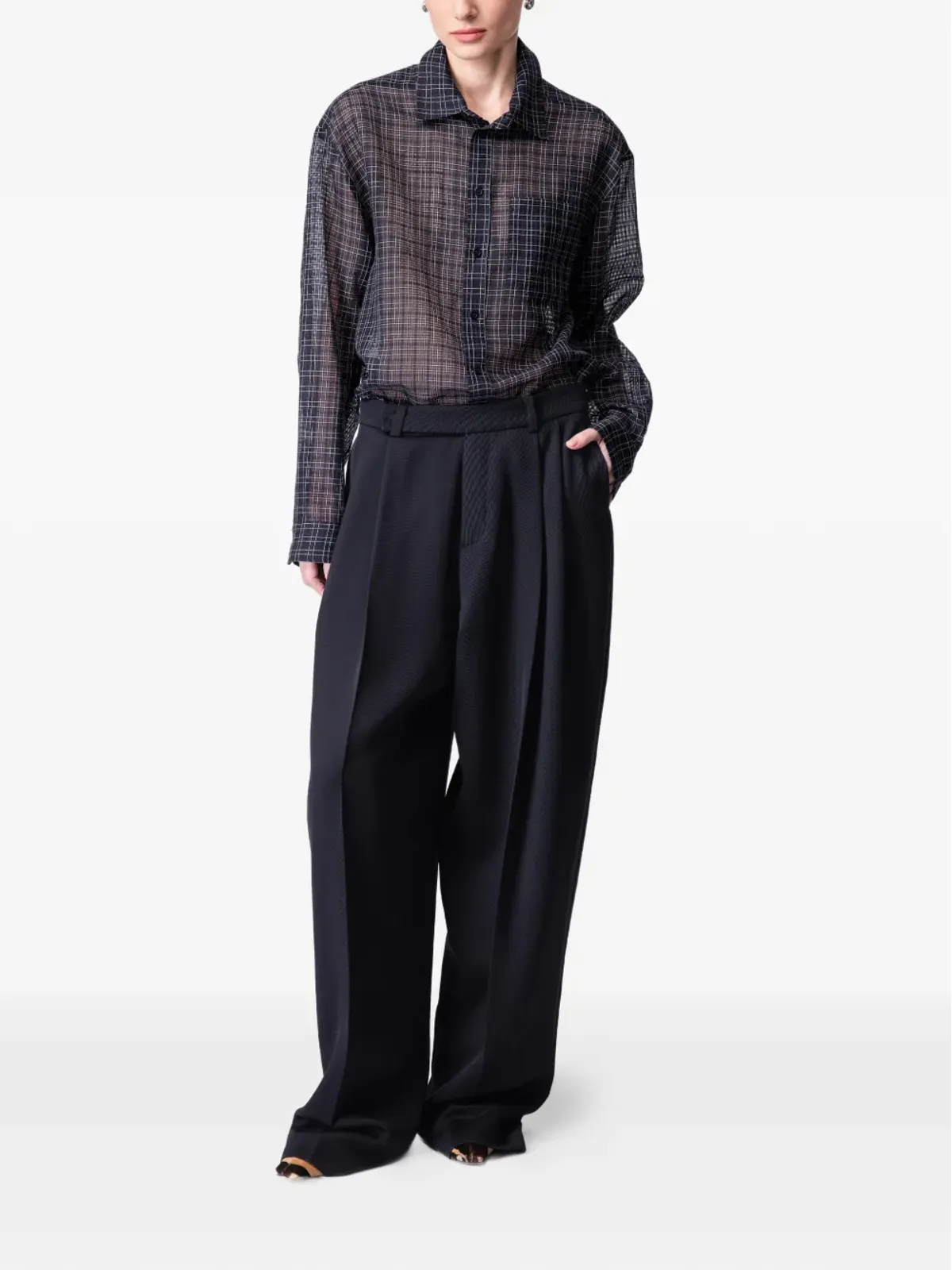 ARTICLE TEN チェック柄シルクシャツ - Blue - 画像2