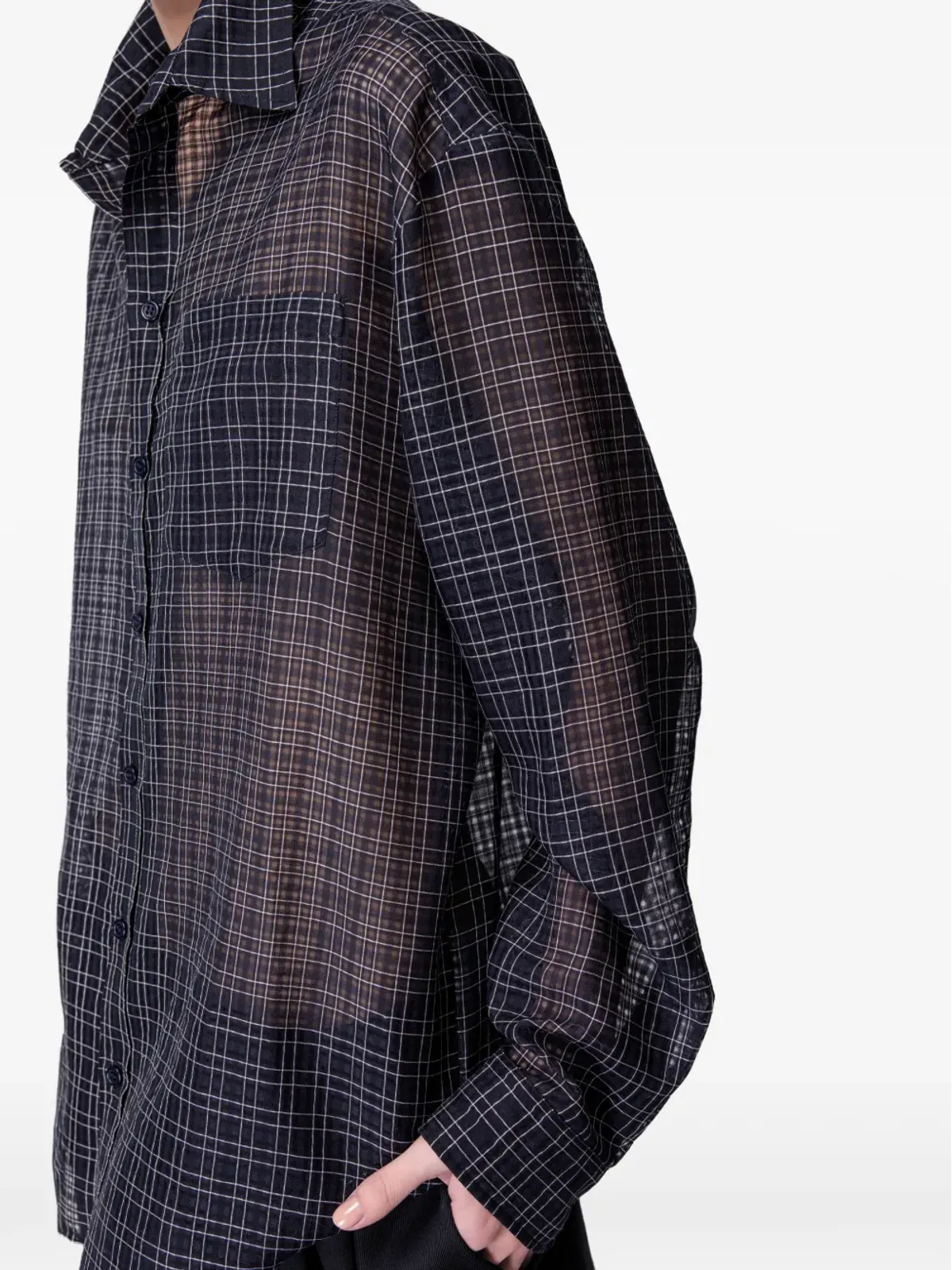 ARTICLE TEN チェック柄シルクシャツ - Blue - 画像4