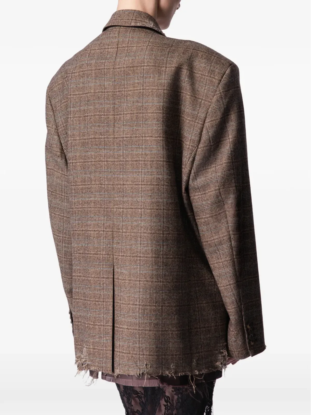 ARTICLE TEN distressed plaid blazer - Brown - 画像3