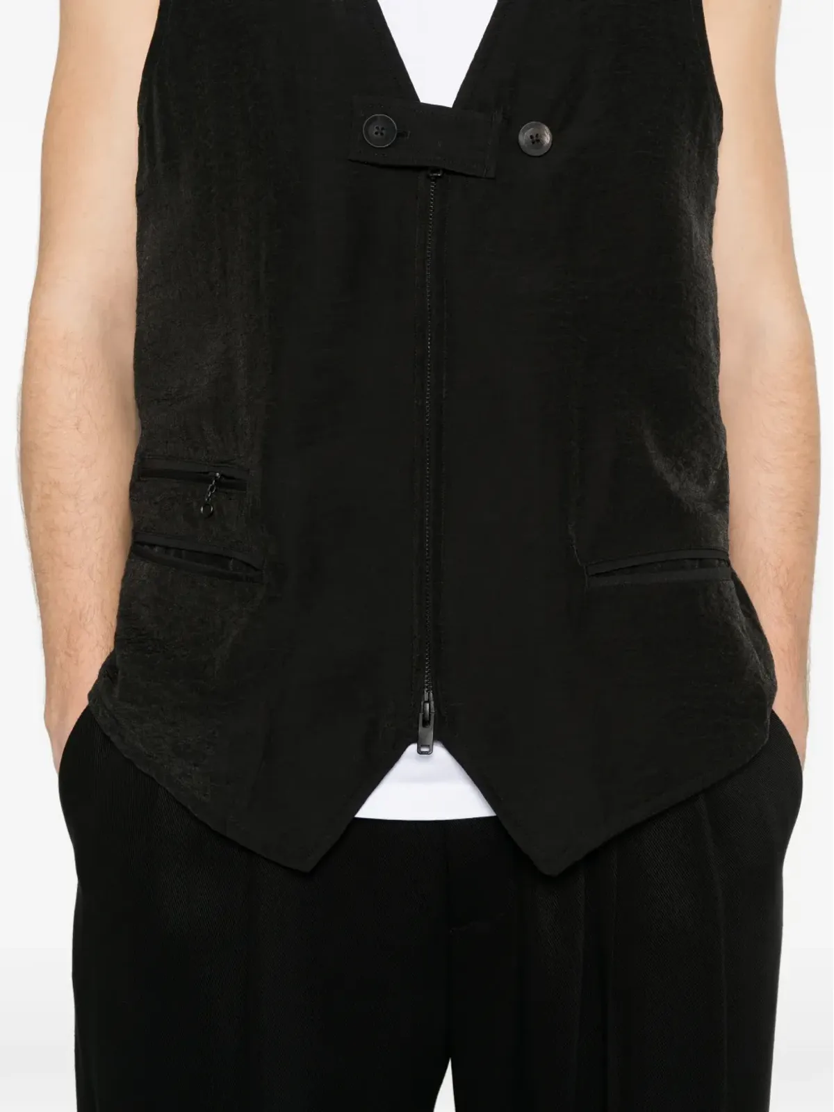 Y-3 button zip vest - Black - 画像5