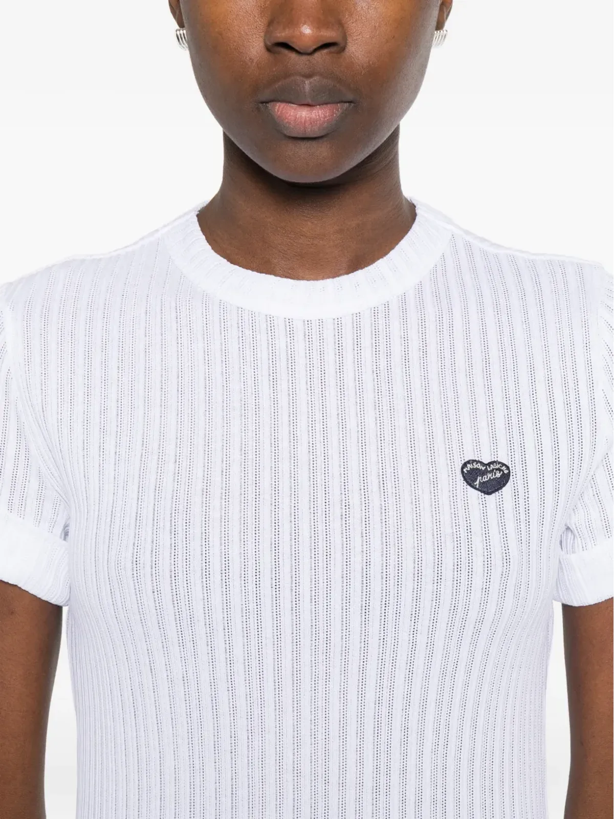Maison Labiche リブ編み ハートアップリケ Tシャツ - 画像5