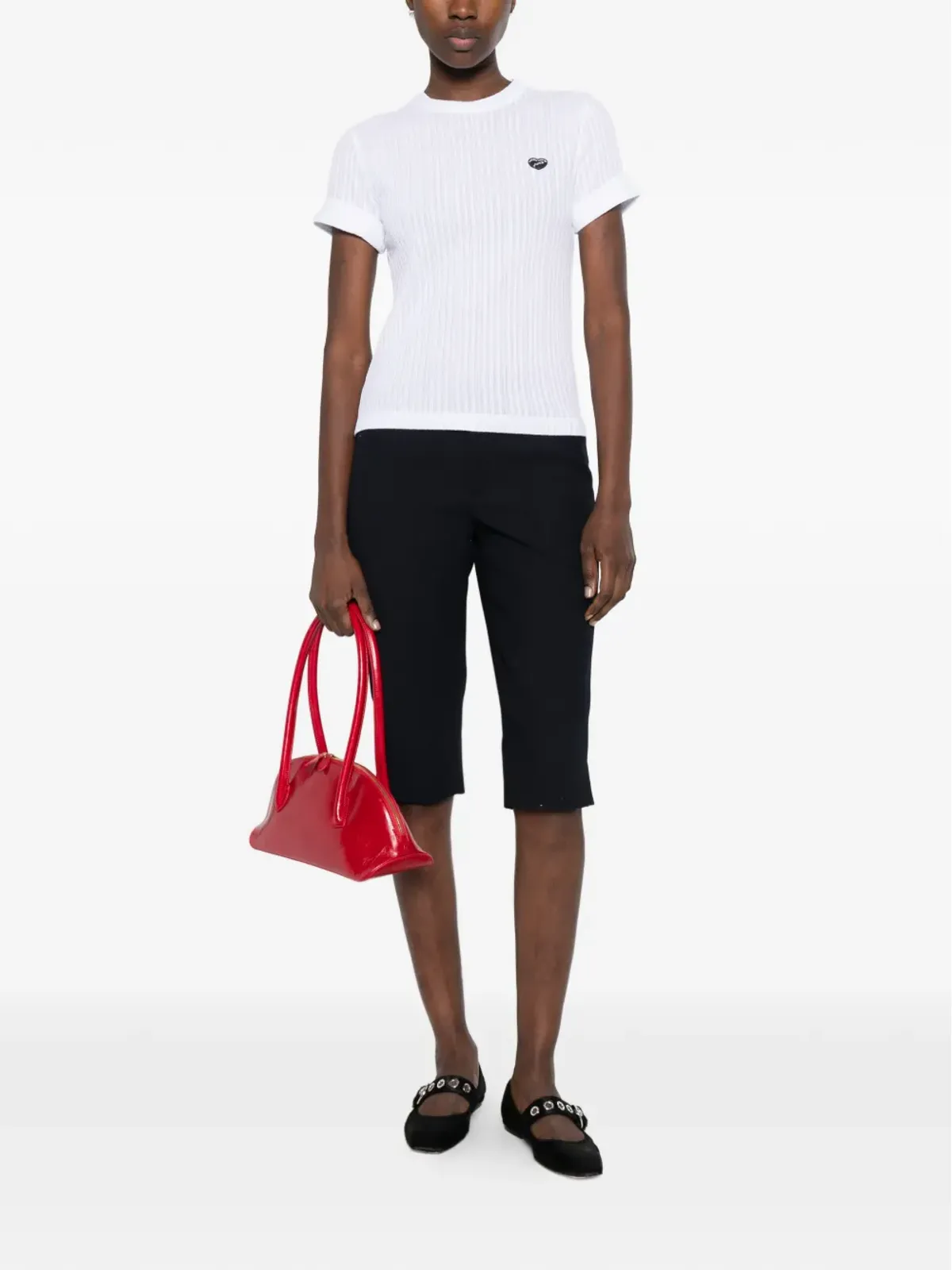 Maison Labiche リブ編み ハートアップリケ Tシャツ - 画像2