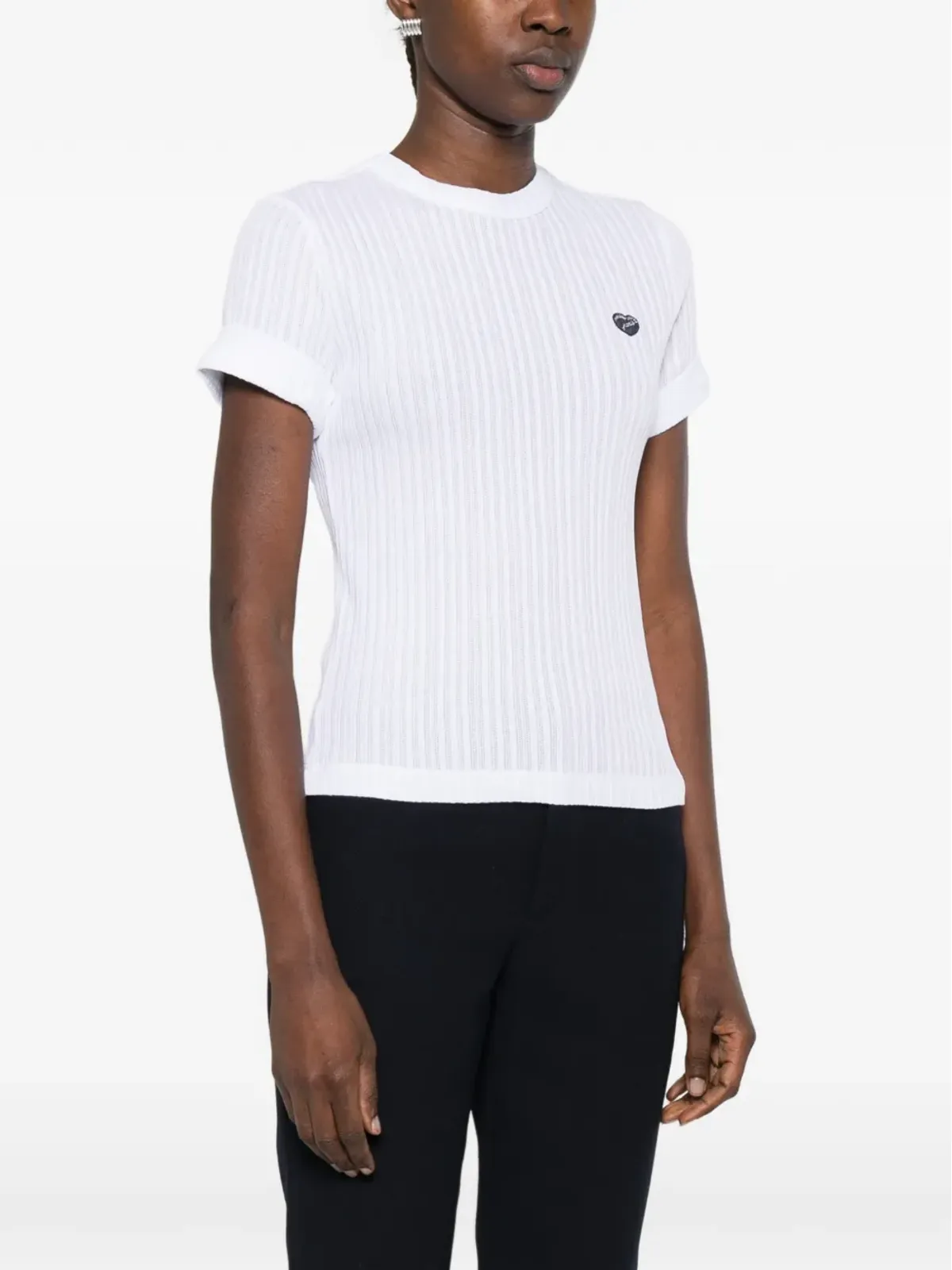 Maison Labiche リブ編み ハートアップリケ Tシャツ - 画像3