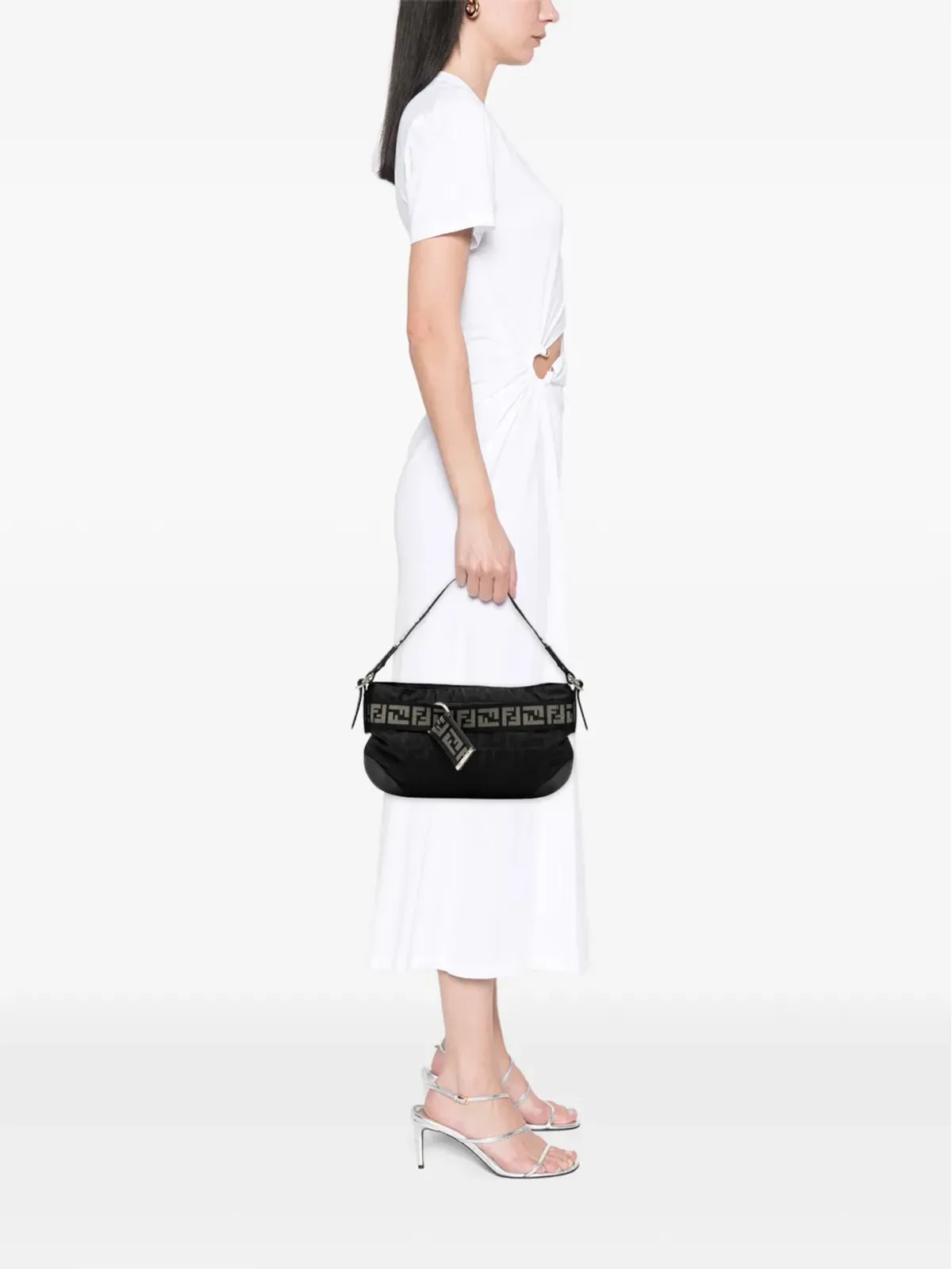 Fendi ビンテージ Zucca ナイロン ジップコード ショルダーバッグ - ブラック - 画像2