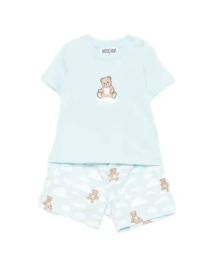 Moschino Kids ベアプリント ベビー用ショート＆Tシャツセット - ブルー - サムネイル1