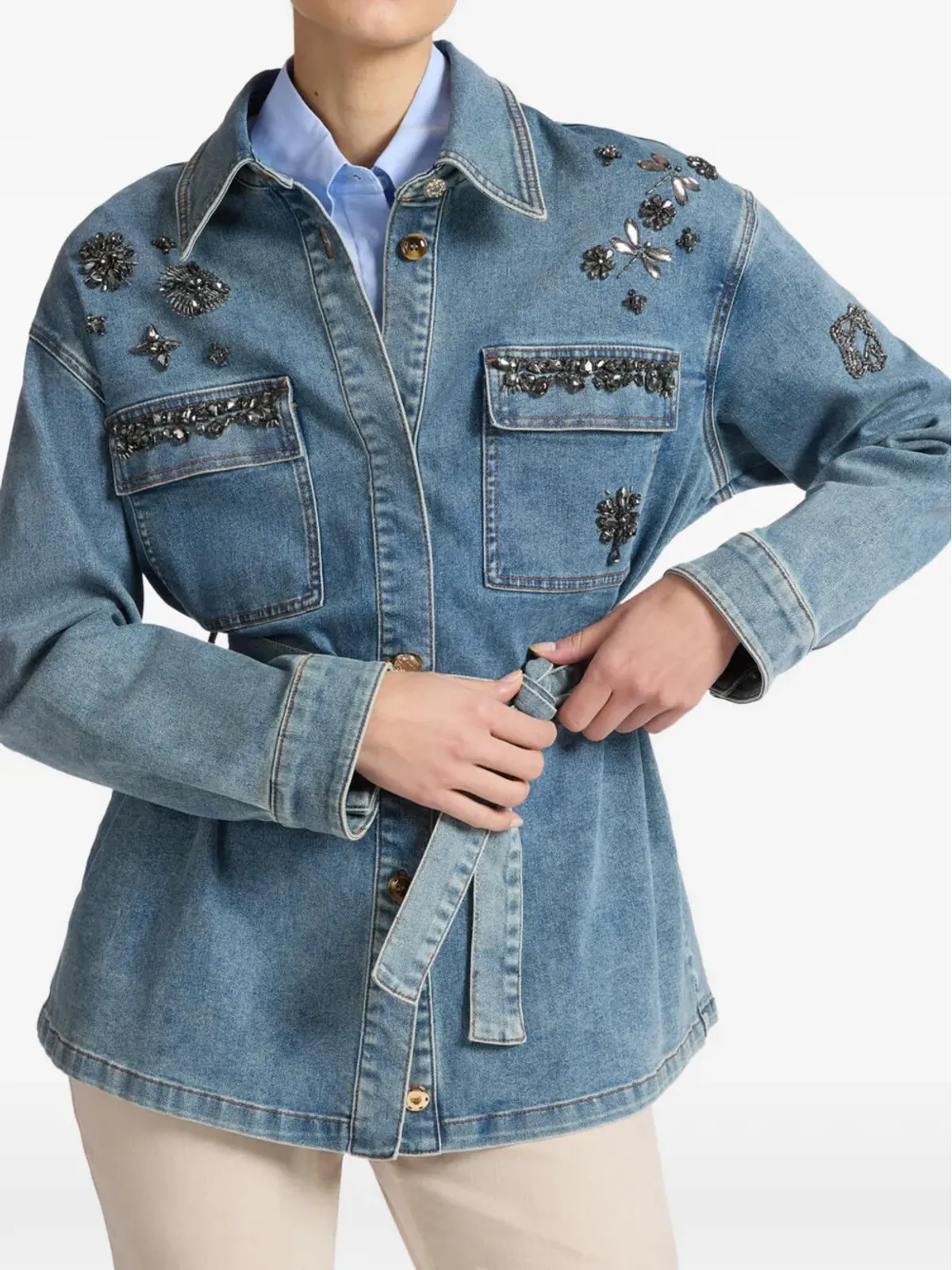 ELENA MIRO apliqués embellished denim jacket - Blue - 画像3