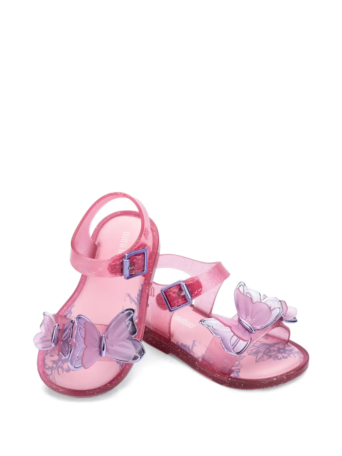 Mini Melissa 蝶柄ストラップサンダル ピンク - 画像2