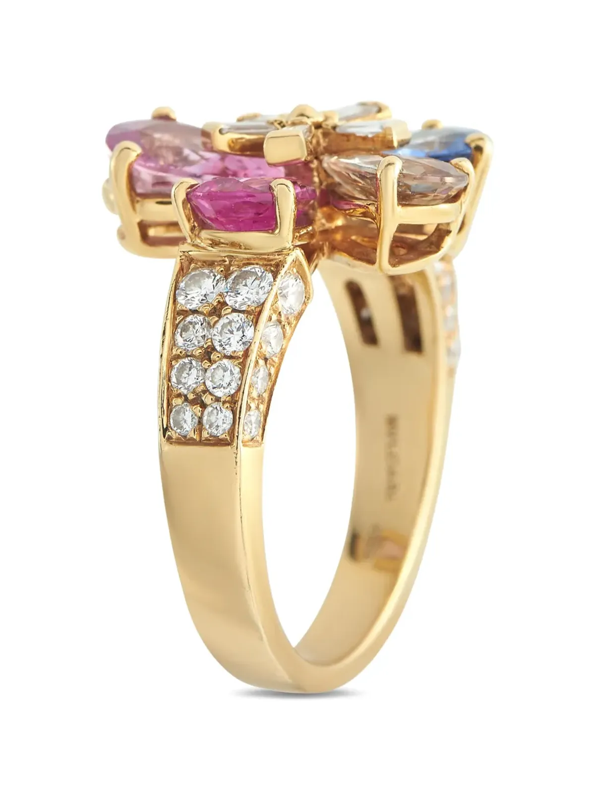 Bvlgari Pre-Owned 18Kイエローゴールド ダイヤモンド サファイア 花モチーフ リング - 画像2