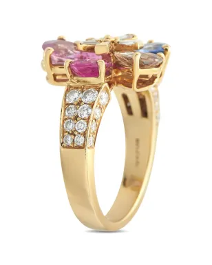 Bvlgari Pre-Owned 18Kイエローゴールド ダイヤモンド サファイア 花モチーフ リング - サムネイル2