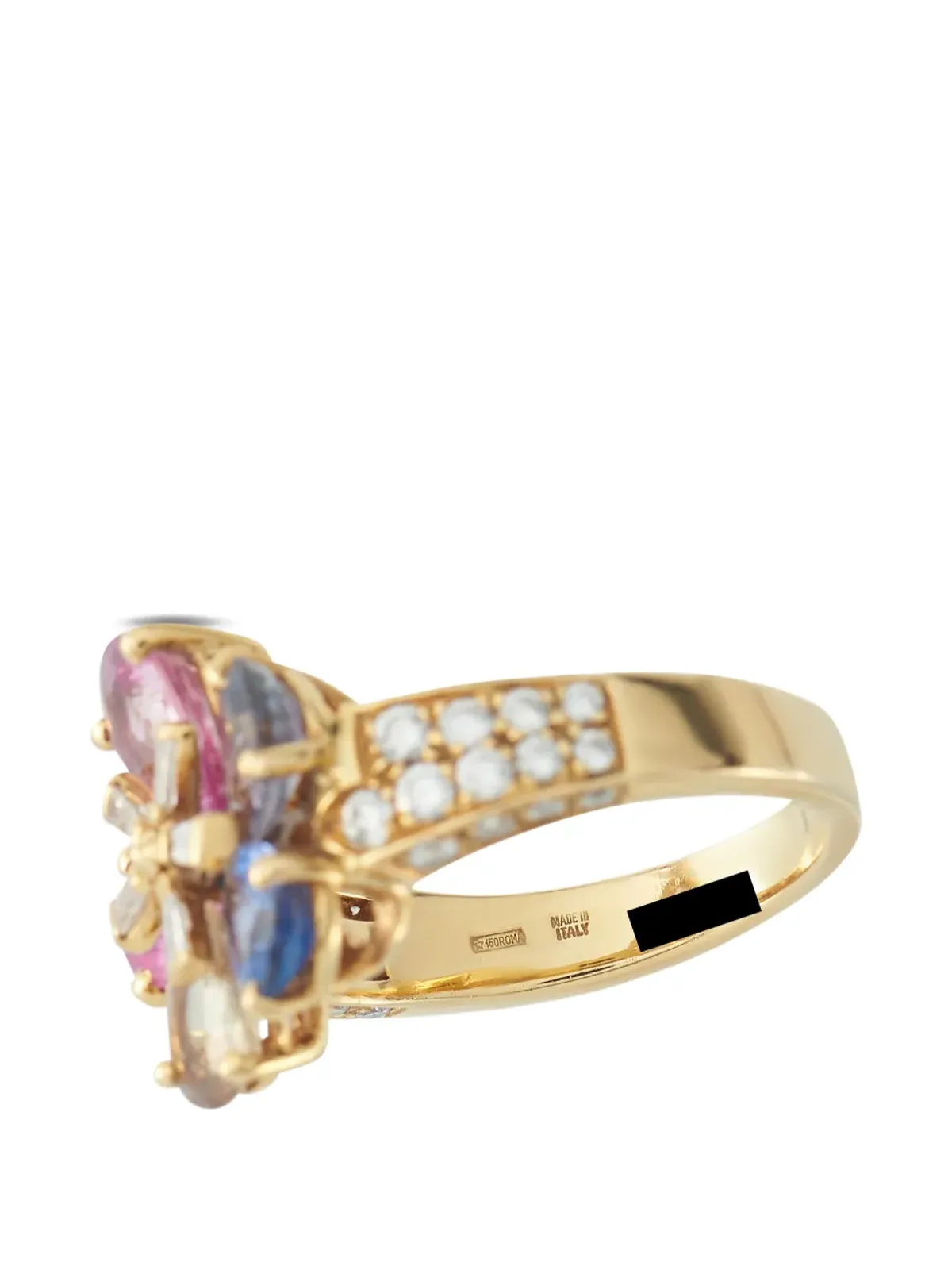 Bvlgari Pre-Owned 18Kイエローゴールド ダイヤモンド サファイア 花モチーフ リング - 画像3