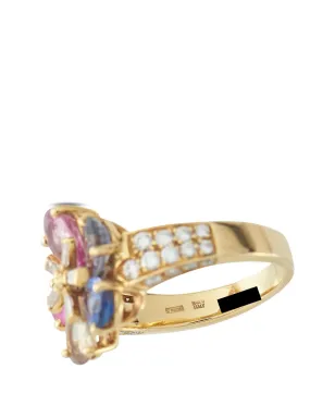 Bvlgari Pre-Owned 18Kイエローゴールド ダイヤモンド サファイア 花モチーフ リング - サムネイル3