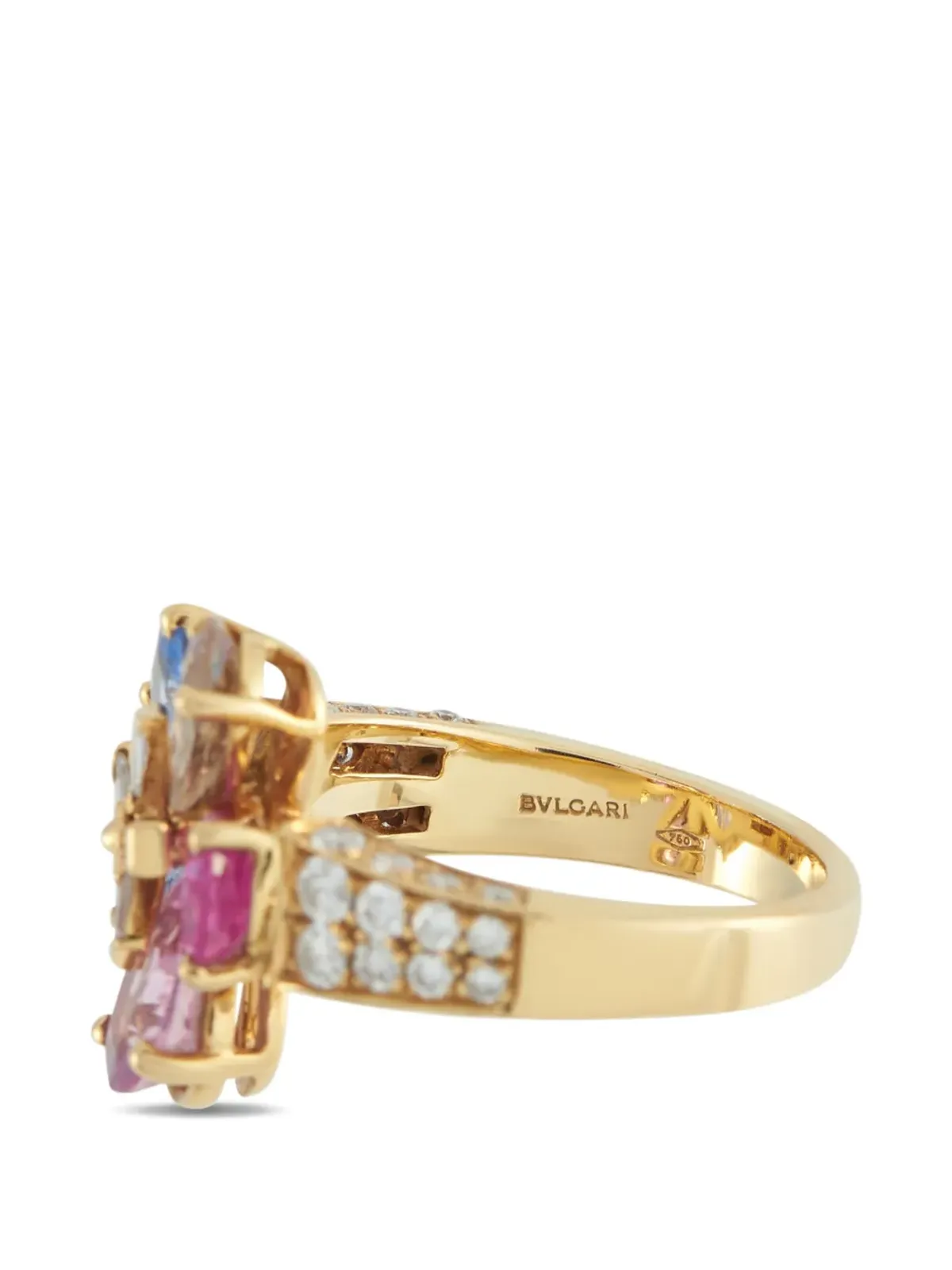 Bvlgari Pre-Owned 18Kイエローゴールド ダイヤモンド サファイア 花モチーフ リング - 画像4