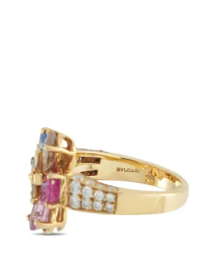 Bvlgari Pre-Owned 18Kイエローゴールド ダイヤモンド サファイア 花モチーフ リング - サムネイル4