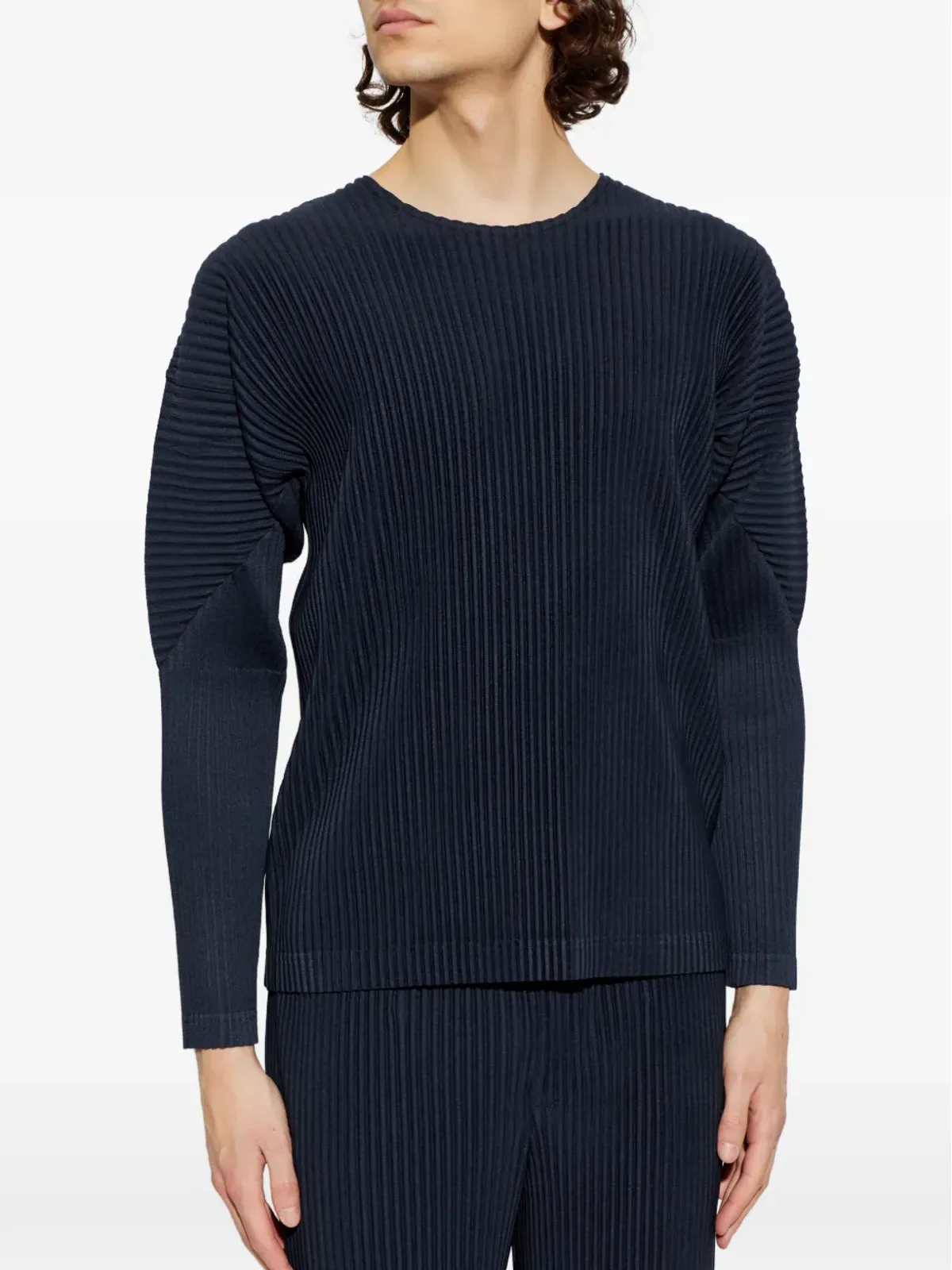 Homme Plissé Issey Miyake ダークブルーの長袖プリーツTシャツ - 画像3