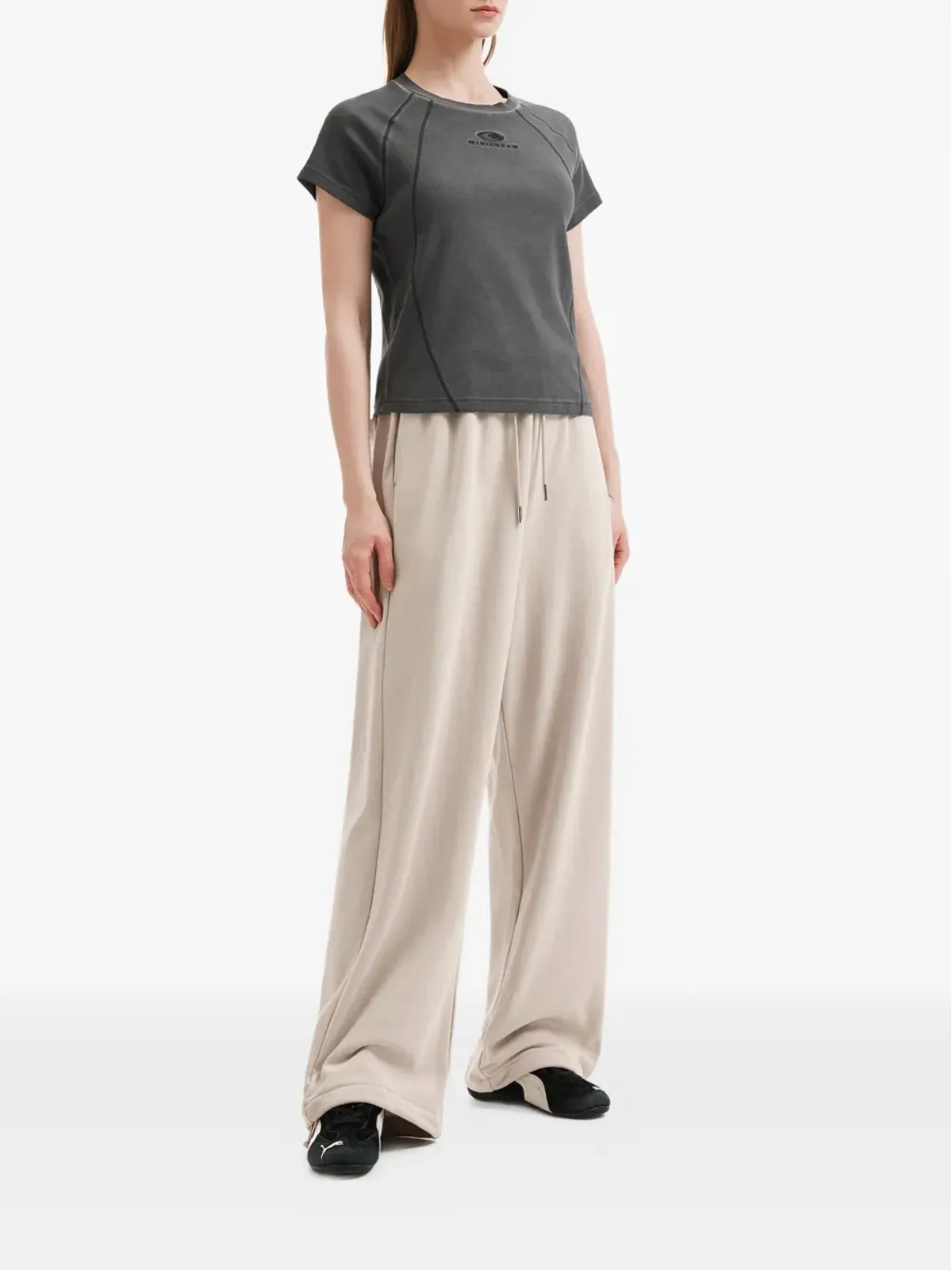 Mini Cream drawstring wide-leg trousers - 画像2