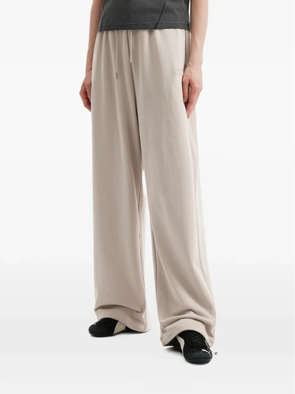 Mini Cream drawstring wide-leg trousers - 画像3