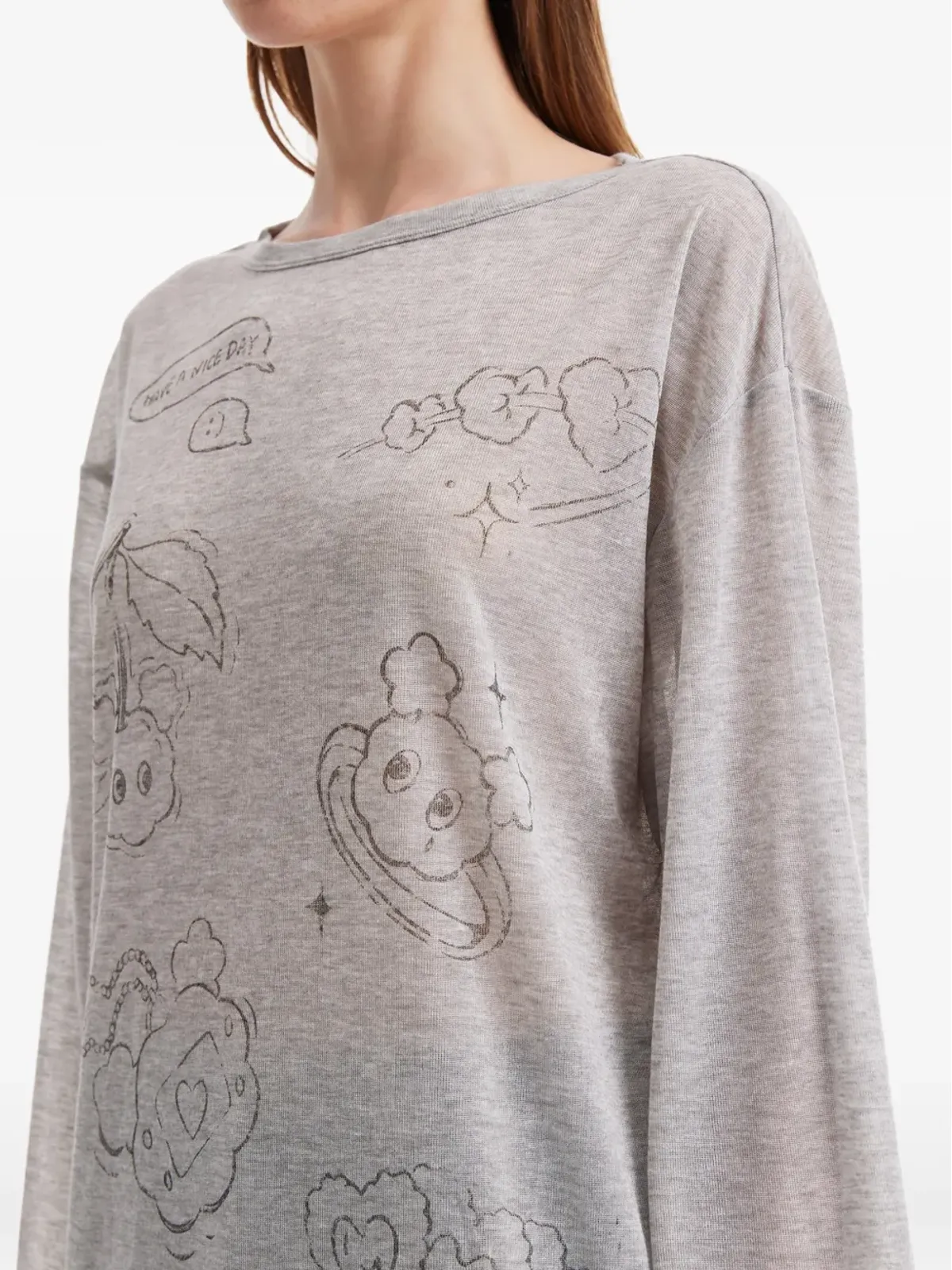 Mini Cream グラフィックプリント長袖Tシャツ - 画像5