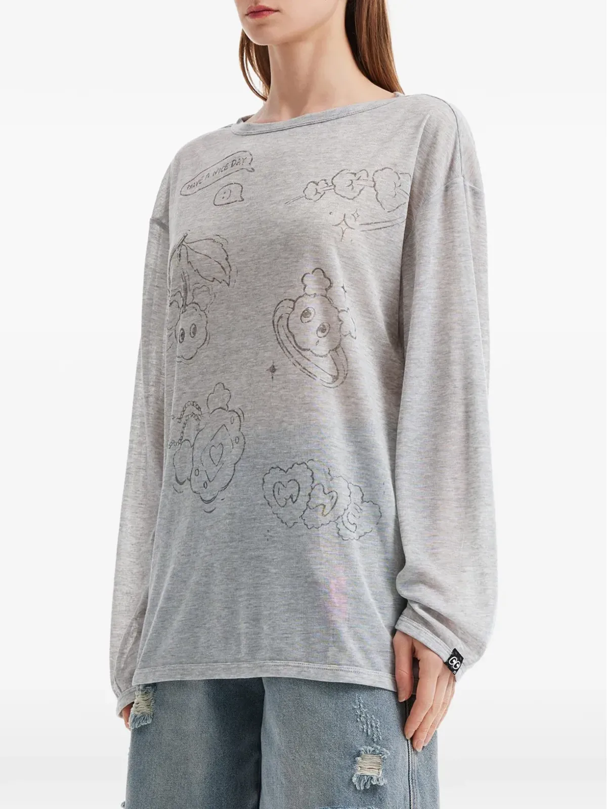 Mini Cream グラフィックプリント長袖Tシャツ - 画像3