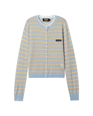 Mini Cream ストライプ柄カーディガン - ブルー - サムネイル1