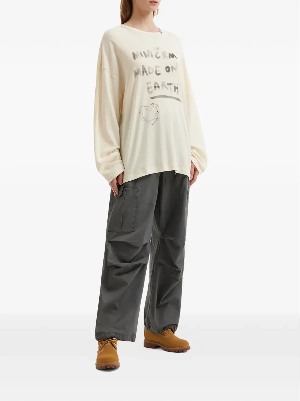Mini Cream lettering-print T-shirt - Neutrals - 画像2