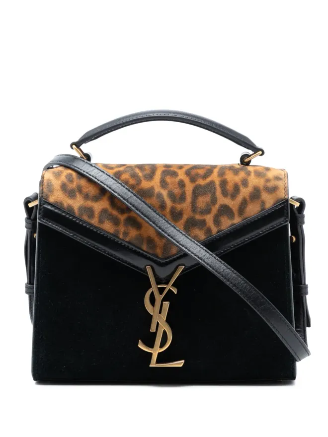 Saint Laurent Pre-Owned Saint Laurent Pre-Owned 2019年 ミニ スエード レオパードプリント モノグラム Cassandra トップハンドバッグ - ブラックの商品画像