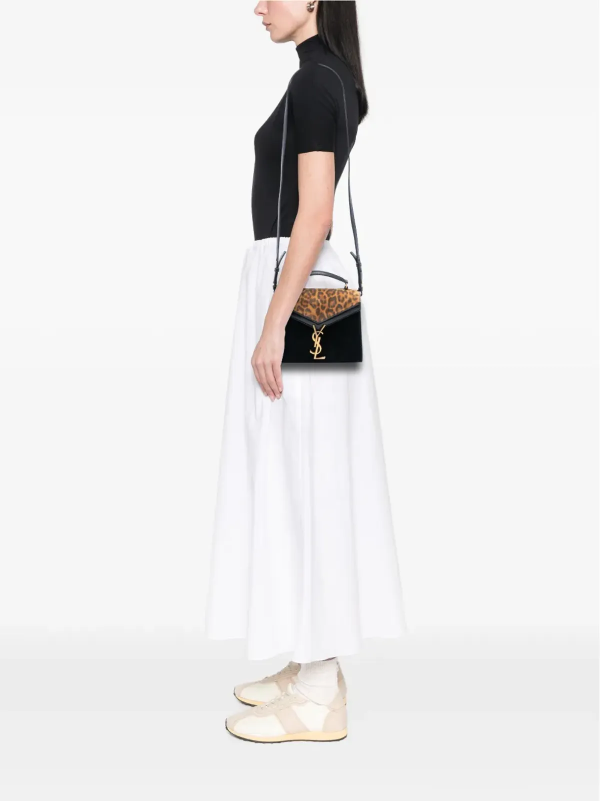 Saint Laurent Pre-Owned 2019年 ミニ スエード レオパードプリント モノグラム Cassandra トップハンドバッグ - ブラック - 画像2