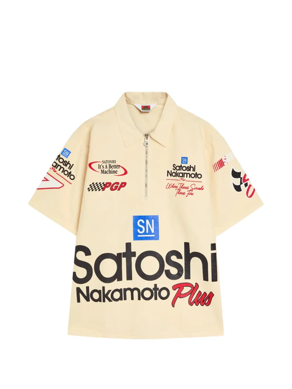 SATOSHI NAKAMOTO ジップグラフィックポロシャツ - ニュートラル - 画像1