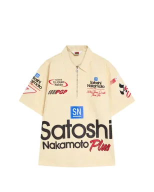 SATOSHI NAKAMOTO ジップグラフィックポロシャツ - ニュートラル - サムネイル1