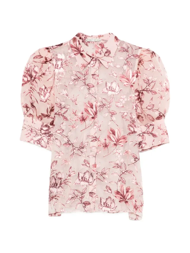 Alice + Olivia alice + olivia Willa パフスリーブ花柄シャツ ピンクの商品画像