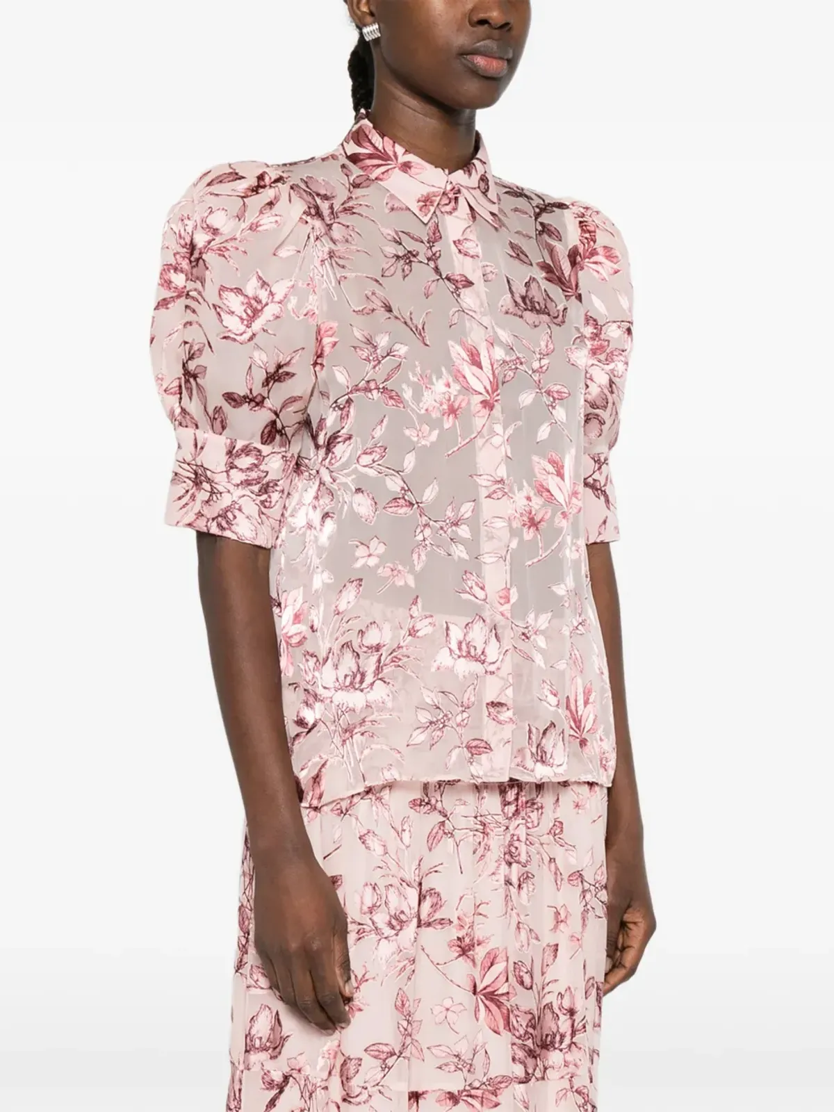 alice + olivia Willa パフスリーブ花柄シャツ ピンク - 画像3